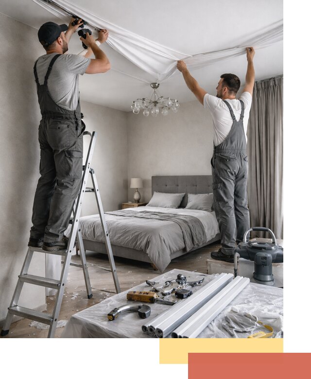 Монтаж натяжного потолка в спальне в Котласе