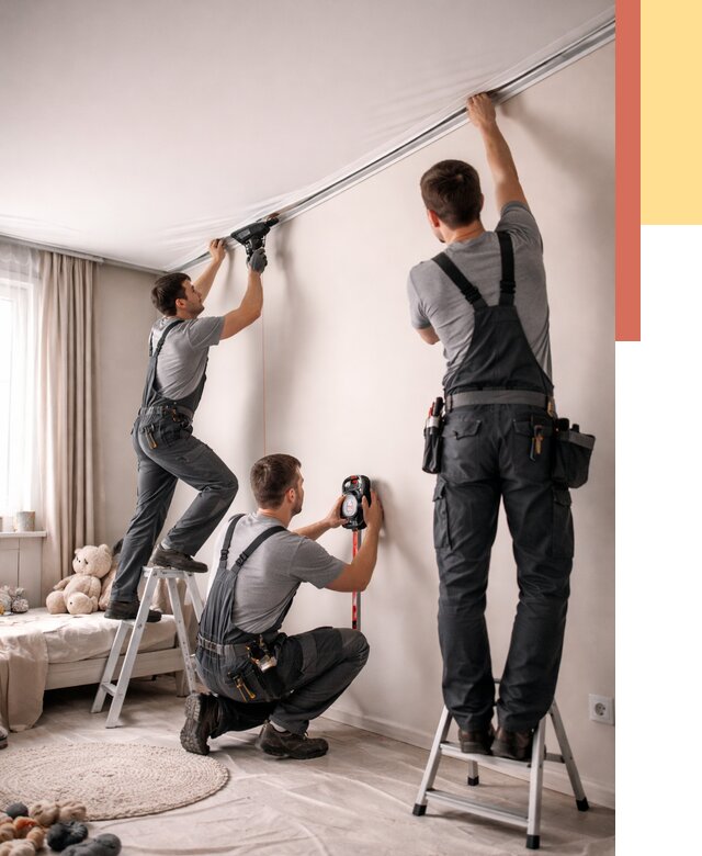 Монтаж натяжного потолка в детской в Котласе от 3627 руб. — быстро и недорого | ОТДЕЛОЧНИК-Ктл