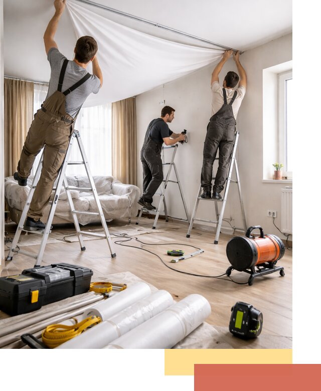 Монтаж натяжного потолка в гостиной в Котласе