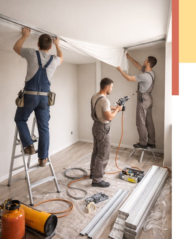 Монтаж натяжного потолка в студии в Котласе от 5700 руб. — быстро и недорого | ОТДЕЛОЧНИК-Ктл