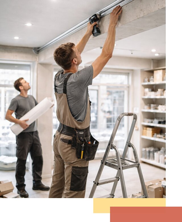 Монтаж натяжных потолков в магазине в Котласе