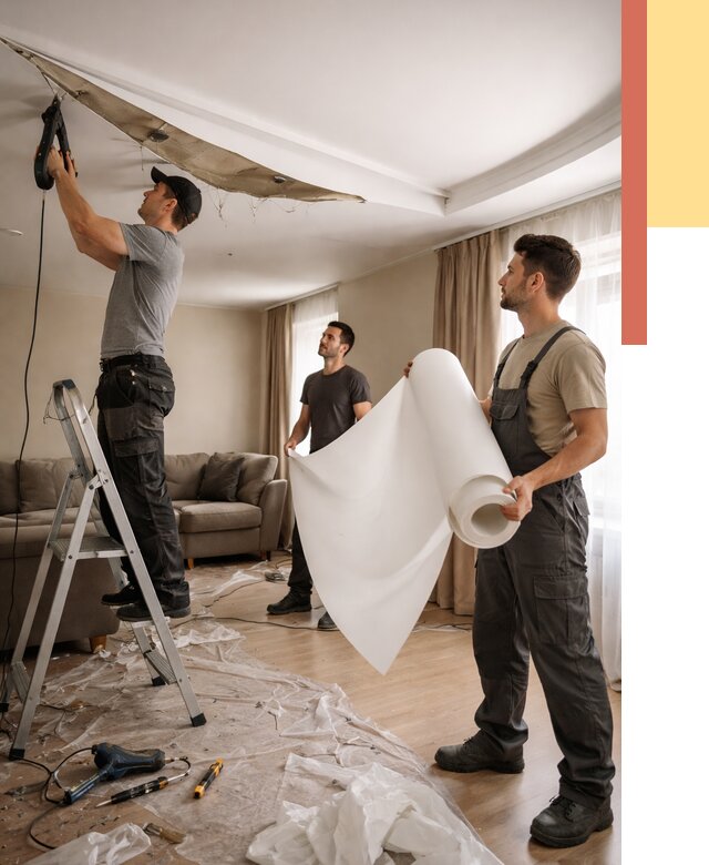 Замена полотна натяжного потолка в Котласе от 9845 руб. быстро и недорого | ОТДЕЛОЧНИК-Ктл