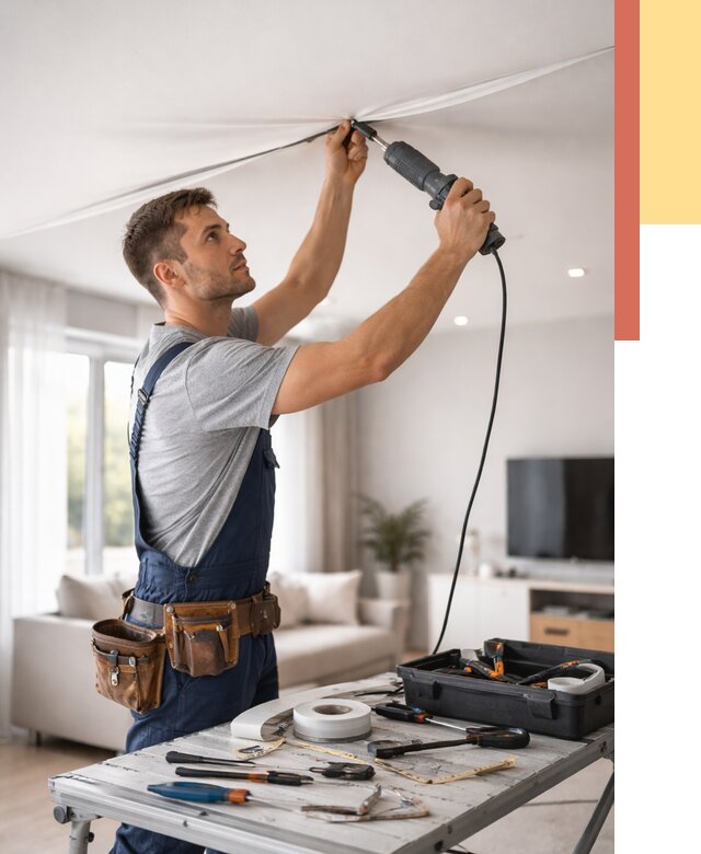 Ремонт натяжных потолков в Котласе от 9845 руб. под ключ — ОТДЕЛОЧНИК-Ктл