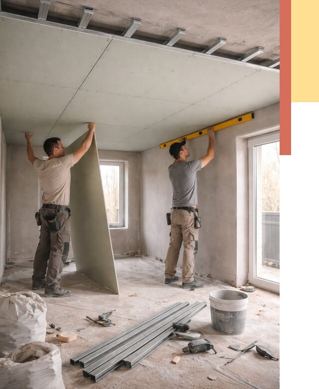 Одноуровневый потолок из гипсокартона в Котласе от 777 руб. — монтаж под ключ | ОТДЕЛОЧНИК-Ктл