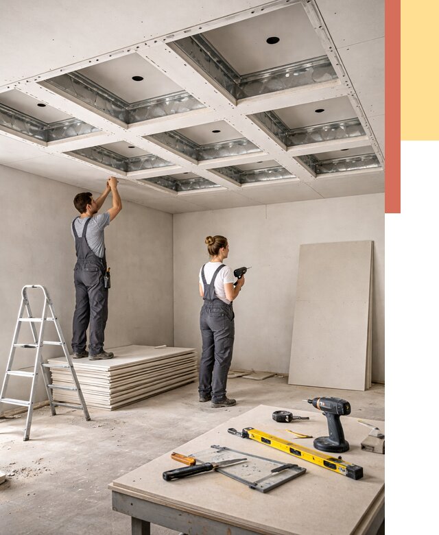 Кессонный потолок из гипсокартона в Котласе от 1917 руб. — монтаж и под ключ | ОТДЕЛОЧНИК-Ктл