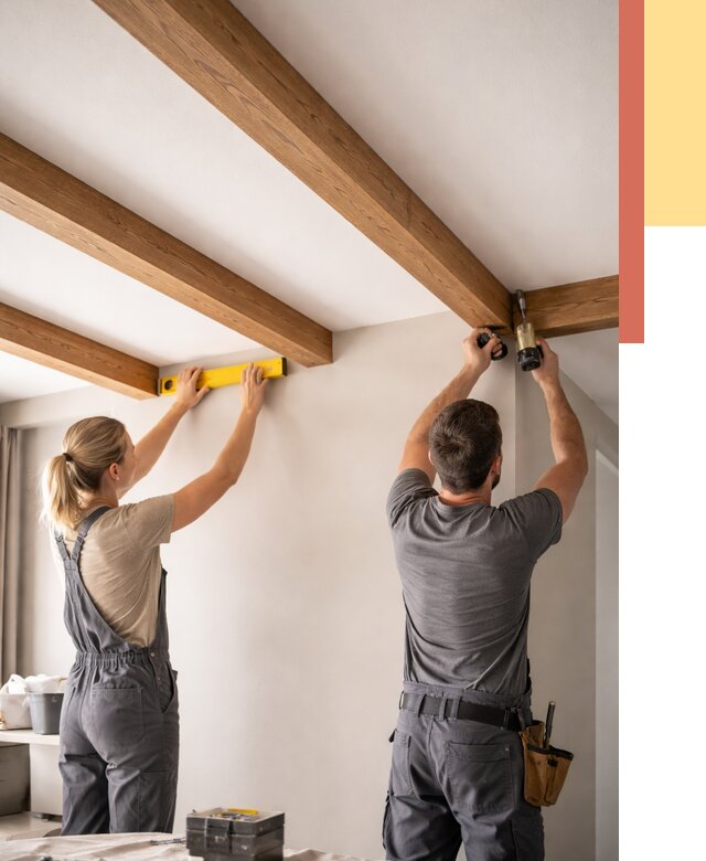 Монтаж декоративных балок на потолок в Котласе от 4352 руб. — ОТДЕЛОЧНИК-Ктл